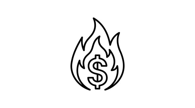 Dollar sign burning in flames, concept of financial crisis, inflation, or high cost
