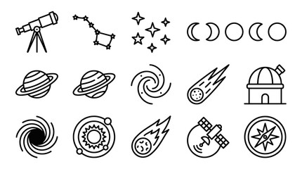 Astronomy space exploration and celestial body science icons. © ULFAITA