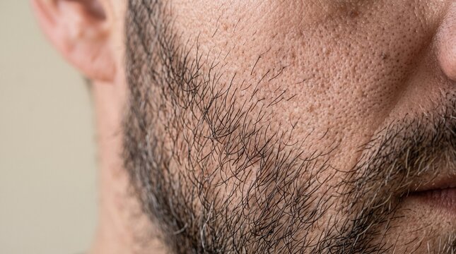 Close up of a man's stubble beard and skin texture with pores