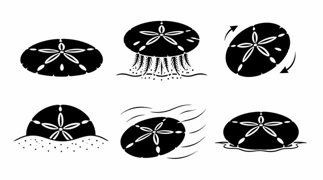Sand Dollar Sea Creature Icon Set in Various Poses and Actions
