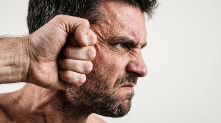 Naklejka premium Aggressive Man with Fist Raised in Anger and Frustration