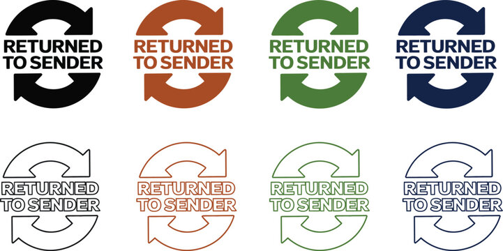 A collection of colorful returned to sender logos on a white background