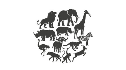 Naklejka premium Collection of African Wildlife Animal Silhouettes Arranged in a Circle Shape
