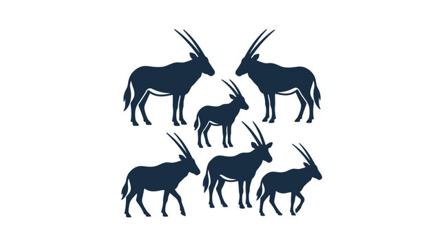 Collection of Oryx Antelope Silhouettes in Different Poses Vector Illustration