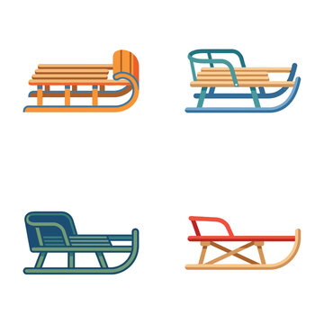 Set of various colorful winter sled and sleigh illustrations