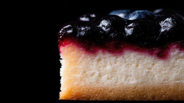 Slice of Blueberry Cheesecake: A delectable slice of blueberry cheesecake, showcasing its creamy texture, rich berry topping, and golden crust.