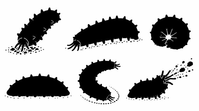 Sea Cucumber Silhouette Set in Various Marine Poses