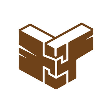 wooden carpentry joint icon showing interlocking brown timber beams