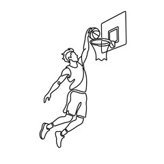 Obraz premium Basketball Player Dunking - One Line Drawing