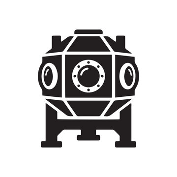 Black And White Vector Illustration Of An Underwater Divesphere