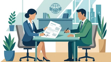 Fototapeta premium Business professionals discussing documents office.