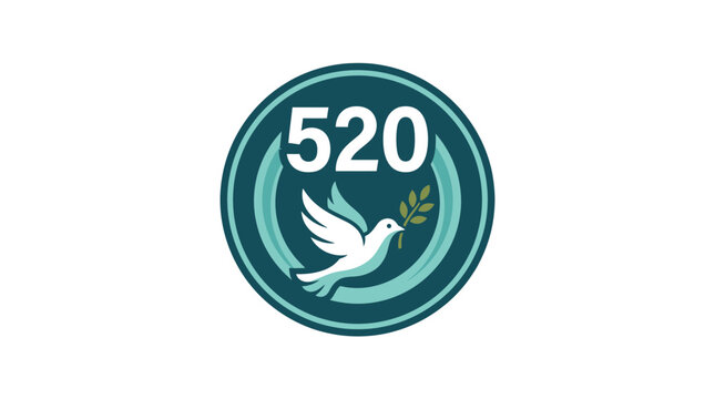 Teal Circular Badge with Flying Dove Olive Branch and Number 520