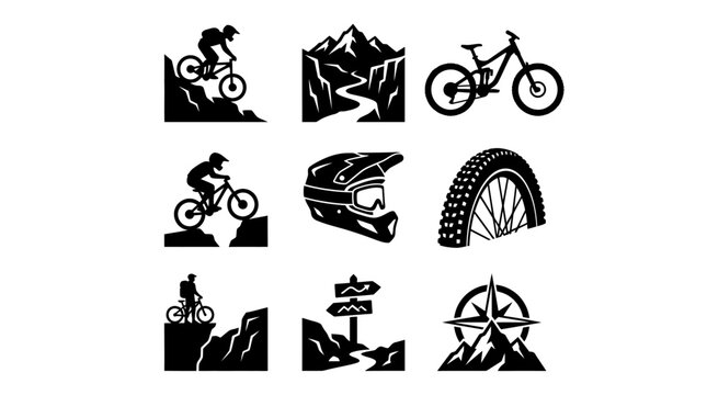 Black and white mountain bike icons.