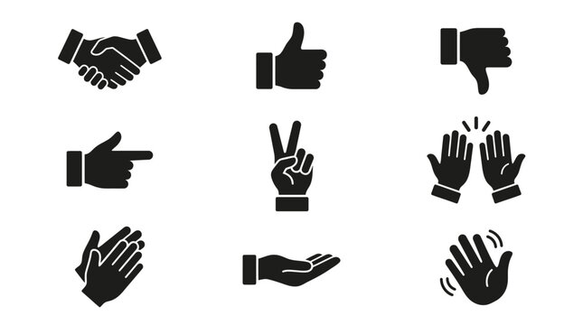 Black hand gesture icons set.