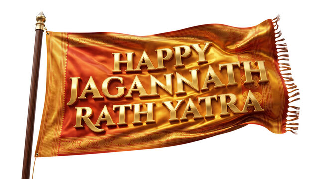Happy jagannath rath yatra golden flag with tassels isolated on transparent background