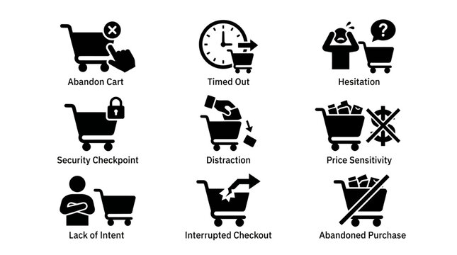 Shopping cart abandonment concept icons.