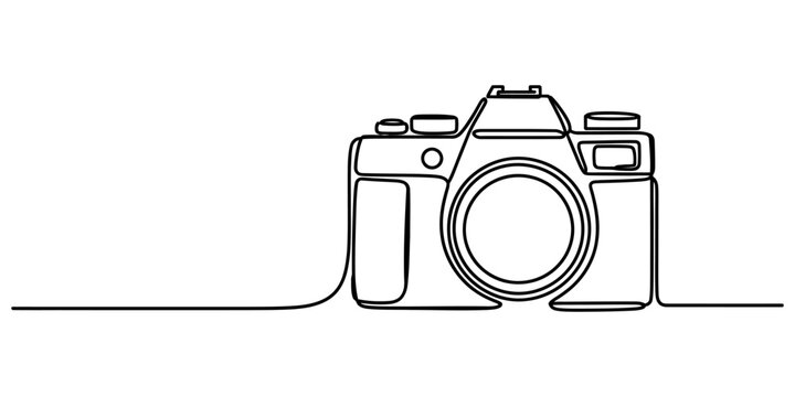 Continuous single line drawing of a camera vintage photography equipment isolated icon Vector, illustration
