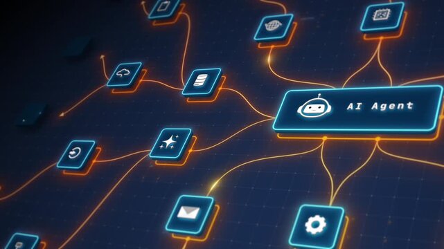 AI Agent Orchestrating Intelligent Workflow Automation Across Connected Business Applications Motion Graphics