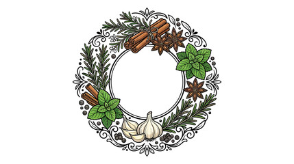 Herbal Wreath with Spices and Garlic - Culinary Decoration © beni