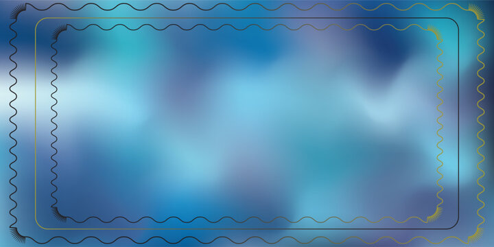 Elegant blue abstract background with decorative wavy line border frame. Luxury gold and black thin linear frame layout for certificate, digital banner, or invitation template.