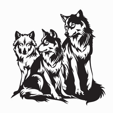 Wilderness Wolf Pack Image Vector Isolated On white Background
