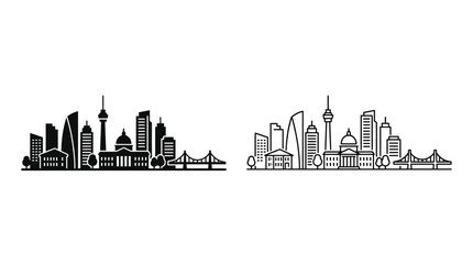 Fototapeta premium Berlin Skyline Silhouette And Line Art Illustration On White Background