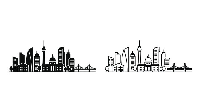 Berlin Skyline Silhouette And Line Art Illustration On White Background