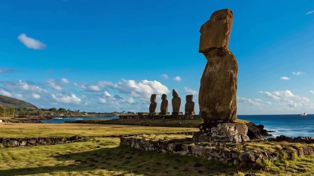 Easter Island, Moais Tahai Archaeological Complex, Rapa Nui National Park, Chile.