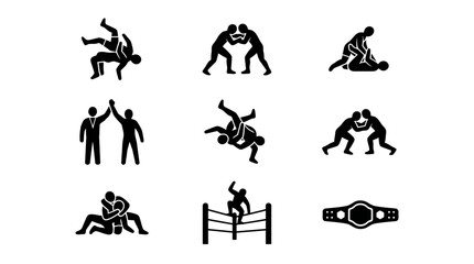Obraz premium Wrestling icons and silhouettes collection.