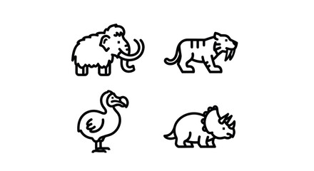Extinct prehistoric animals and dodo line art icons. © Bromen