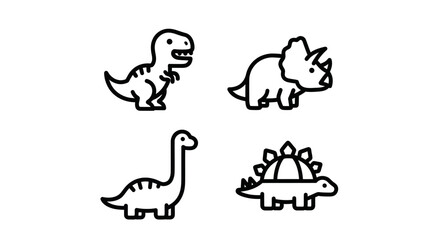 Dinosaur line art icons featuring T-Rex and Triceratops. © Bromen