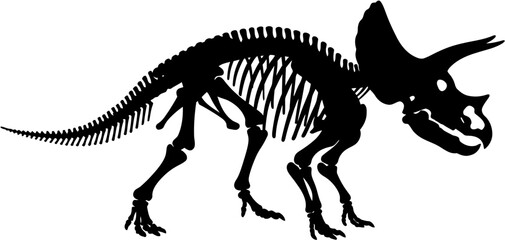 Triceratops Skeleton Silhouette Vector Illustration , Dinosaur Silhouette Element , Transparent Background © Hikmat Studios