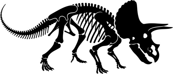 Triceratops Skeleton Silhouette Vector Illustration , Dinosaur Silhouette Element , Transparent Background © Hikmat Studios