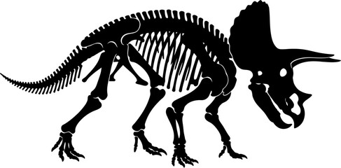 Triceratops Skeleton Silhouette Vector Illustration , Dinosaur Silhouette Element , Transparent Background © Hikmat Studios