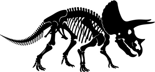 Triceratops Skeleton Silhouette Vector Illustration , Dinosaur Silhouette Element , Transparent Background © Hikmat Studios