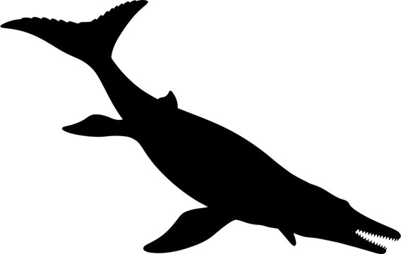 Mosasaurus Silhouette Vector Illustration , Dinosaur Silhouette Element , Transparent Background