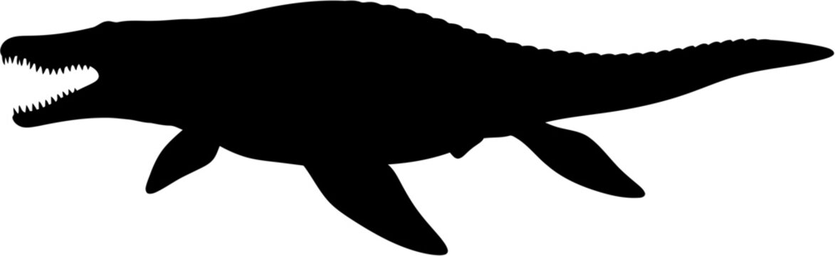 Mosasaurus Silhouette Vector Illustration , Dinosaur Silhouette Element , Transparent Background