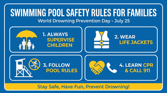 Swimming Pool Safety Rules for Families - Poster Template for World Drowning Prevention Day