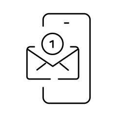 Fototapeta premium Smartphone displaying an email delivery notification with a single new message count, symbolizing digital communication, inbox alerts, and instant messaging