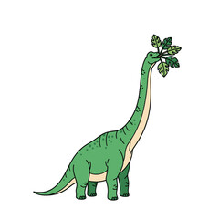 Long neck Brachiosaurus dinosaur eating green leaves. © Bromen