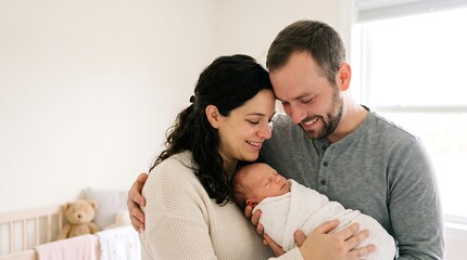 Fototapeta premium Adoptive Parents Lovingly Holding Newborn Baby