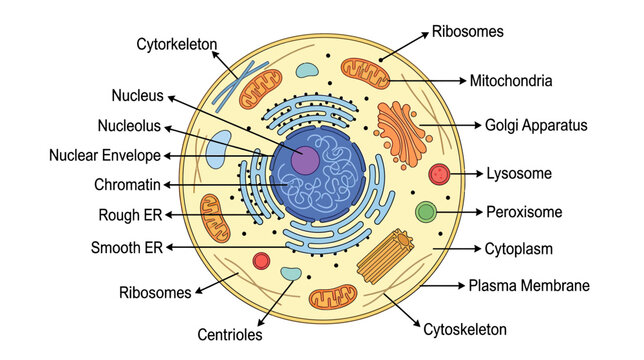Detailed diagram of an animal cell, showing organelles and their functions.