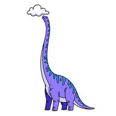 Tall purple long-neck dinosaur with head in a cloud. © Bromen