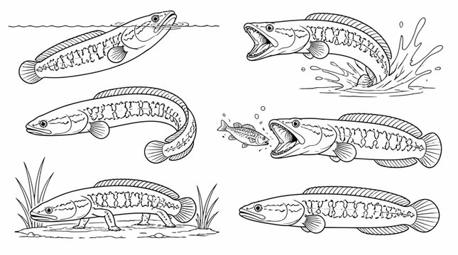 Snakehead Fish Collection Illustrations in Various Poses