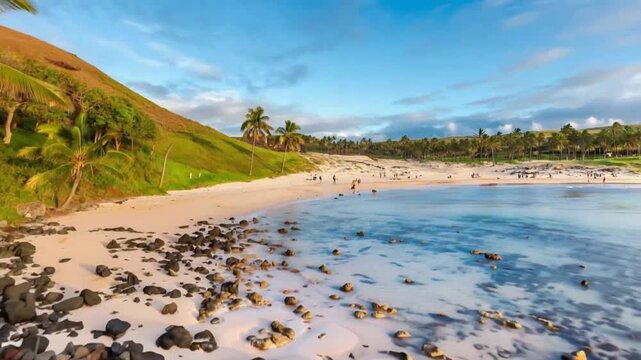 Anakena Beach on Easter Island, Rapa Nui in Chile