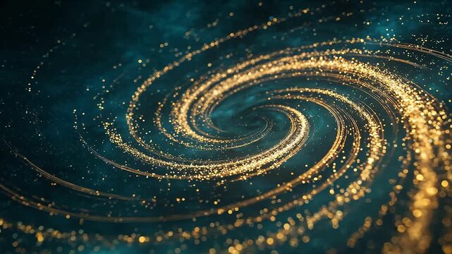 Golden spiral of glowing particles in dark space