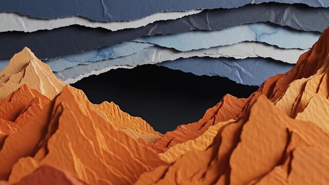 Abstract landscape made of layered torn paper.