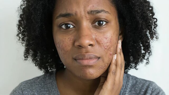 Close-up of Black women suffering from skin problems and acne