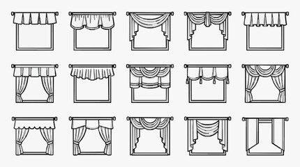 Elegant Black and White Curtain and Cornice Designs Collection for Windows and Doors with high quality professional line art symbols for modern creative design and digital branding projects © Nza