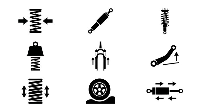 Mechanical spring shock absorber icons.